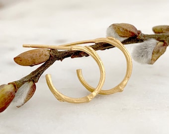 Willow Twig Small Hoop Earrings in Sterling Silver or Gold Vermeil
