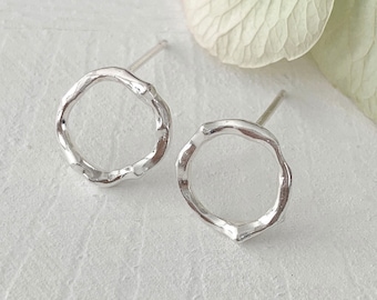 Twig Circle Stud Earrings in Sterling Silver - Mothers Day Gift -Ready to Ship