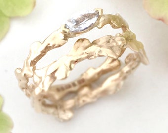 9 carat gold conifer leaf band ring or wedding ring