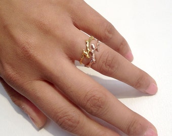Twig Ring - stackable ring cast from real cherry branch