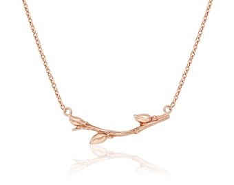 Willow Twig Necklace with wood texture and buds available in Fair Trade gold