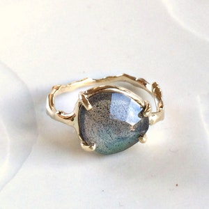 Twig Ring with rose cut labradorite unique bespoke ring