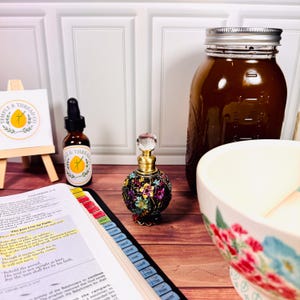 Biblically Inspired Holy Oil in Floral Apothecary Bottle | Exodus 30 Formula— Prayer & Spiritual Warfare