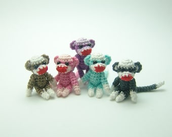 1 inch miniature colorful sock monkey, tiny amigurumi crochet animal, doll house miniatures accessories, adorable tiny things