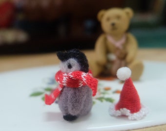 OOAK miniature needle felt baby penguin - 1:12 scale dollhouse accessories