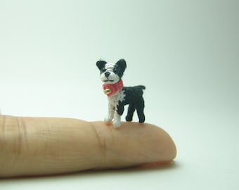 2/3 inch crochet boston terrier dog, dollhouse decor, micro amigurumi animals, doll house miniatures accessories, adorable tiny things