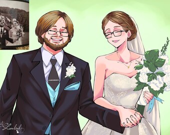 Custom Anime Style Couple Portrait, Drawing Anime Style from couple Photo