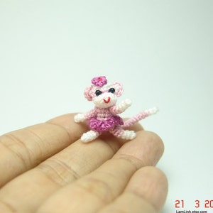 1 inch miniature sock monkey dancer, tiny amigurumi crochet animal, doll house miniatures accessories, adorable tiny things, crochet art