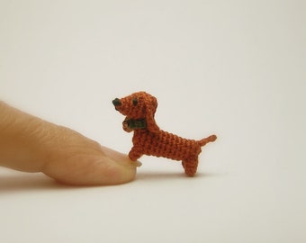 miniature animal 0.6 inch, dollhouse crochet brown Dachshund dog, tiny amigurumi animals, doll house accessories, adorable tiny things