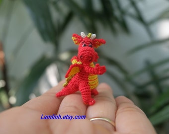 dollhouse decor tiny crochet dragon, miniature amigurumi animal, doll house miniatures accessories, adorable tiny things, 1 1/4 inch