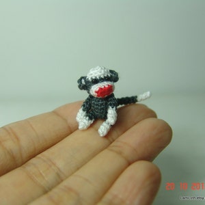 1 inch miniature sock monkey, tiny amigurumi crochet animal, doll house miniatures accessories, adorable tiny things, crochet miniature doll