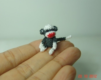 1 inch miniature sock monkey, tiny amigurumi crochet animal, doll house miniatures accessories, adorable tiny things, crochet miniature doll