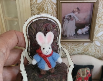 OOAK Miniature Needle Felted  Bunny - Tiny Wool Rabbit Figurine - Cute Valentine Gift - Miniature Pocket Bunny