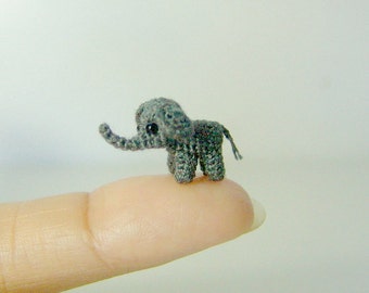 0.4 inch gray baby elephant, extreme micro crochet elephant, tiny amigurumi miniature stuffed animals, doll house miniatures accessories