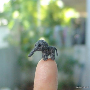 0.4 inch gray baby elephant, extreme micro crochet elephant, tiny amigurumi miniature stuffed animals, doll house miniatures accessories image 3