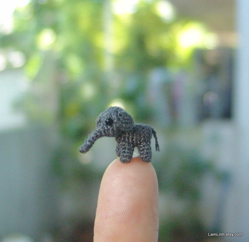 0.4 inch gray baby elephant, extreme micro crochet elephant, tiny amigurumi miniature stuffed animals, doll house miniatures accessories image 3