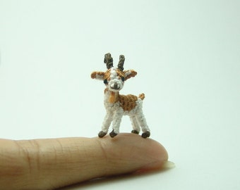 0.8 inch miniature brown and white goat, tiny amigurumi crochet animal, doll house miniatures accessories, adorable tiny things