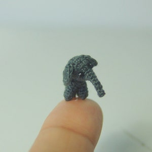 0.4 inch gray baby elephant, extreme micro crochet elephant, tiny amigurumi miniature stuffed animals, doll house miniatures accessories image 2