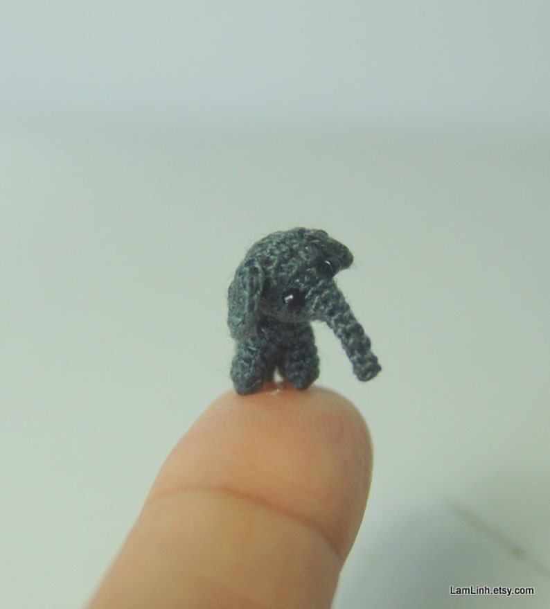 0.4 inch gray baby elephant, extreme micro crochet elephant, tiny amigurumi miniature stuffed animals, doll house miniatures accessories image 2