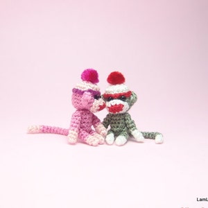 1 inch crochet pink sock monkey, tiny amigurumi miniature animal, dollhouse miniatures accessories, adorable tiny things, crochet art gift image 5