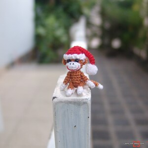 1 inch miniature Christmas sock monkey, tiny amigurumi crochet animal, adorable tiny things, dollhouse miniatures artisan, doll house decor image 5