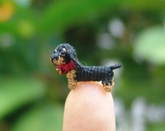 0.4 inch miniature black Dachshund dog - Micro amigurumi crochet animal