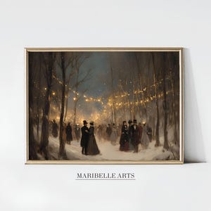 Christmas Evening Printable Wall Art, Antique Winter Landscape Print, Rustic Snowy Home Decor, Moody Holiday Decor Digital Download