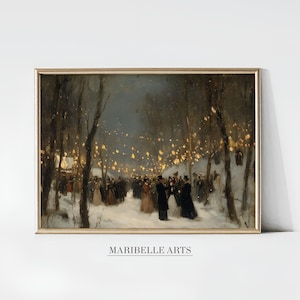 Victorian Winter Festive Print, Moody Christmas Wall Art, Antique Snowy Scenery, Holiday Rustic Home Decor Digital Download