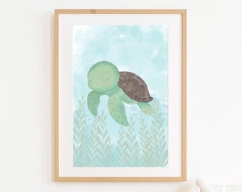 Watercolor Sea Turtle Nursery Print: Ocean Baby Room Decor (Digital Download)