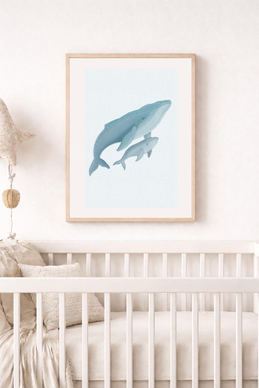 Mother and Baby Whale Nursery Wall Art, Watercolor Ocean Nursery Print ...