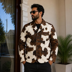 Men's Brown & White Cow-Print Western Blazer | Handcrafted in Sialkot | Made to Order