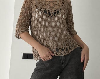 Crochet Top Pattern PDF, Willow Hexagon Lace Pullover, Made-to-Measure (Digital Download)