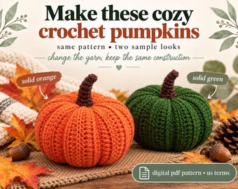 Crochet Pumpkin Pattern PDF | Ribbed Crochet Pumpkin | Autumn Home Decor | Curved Stem Photo Tutorial