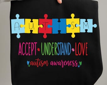 Accept Understand Love Autism Awareness PNG, Colorful Puzzle Pieces Sublimation, Neurodiversity Pride Design, Autism Teacher Gift