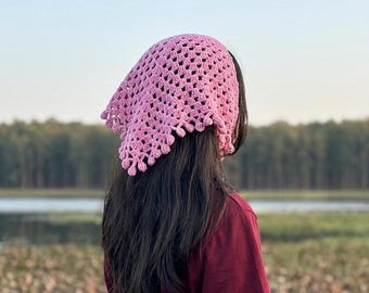 Crochet Bandana Pattern PDF | Mesh Triangle Head Scarf | Crochet Hair Scarf | Bud Loop Edge Digital Download