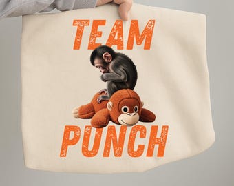 Team Punch PNG | Cute Baby Monkey Plush Design | Funny Animal Graphic | Viral Monkey Shirt Sublimation File | Digital Download
