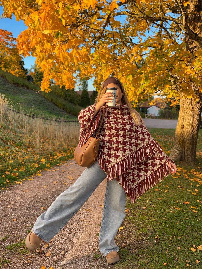 Tan Mosaic Pattern Mosaic Crochet Shawl Pattern PDF, Triangle Wrap With Fringe, Beginner ...