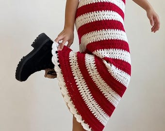 Crochet Midi Skirt Pattern PDF, Striped Drawstring Pencil Skirt, Digital Download