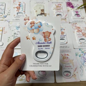 Teddy Bear Baby Shower Bottle Opener – Personalized Magnet Favor – Custom Balloon Design Gift for Guests – Personalized Baby Shower