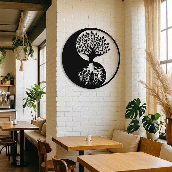 Tree Of Life & Buddha Metal Wall Art – Meditation Yoga Decor, Hindu Spiritual Wall Hanging (Silver, 28x28 Inch) - View #6