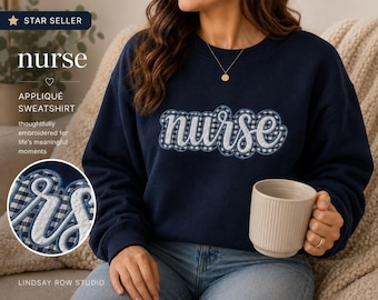 Nurse Appliqué Sweatshirt, Embroidered Nurse Crewneck, Nurse Gift, Nursing Student Gift, RN Sweatshirt, Healthcare Worker Gift