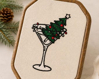 Christmas Martini Embroidery Hoop Art, Holiday Cocktail Decor, Christmas Bar Cart Decor, Martini Lover Gift, Handmade Embroidered Wall Art