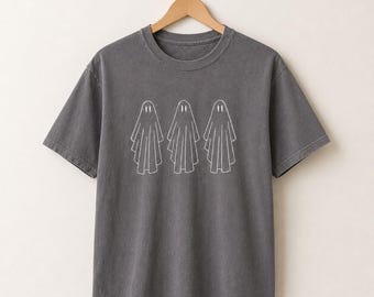 Three Ghost Embroidered T-Shirt | Minimal Halloween Tee | Spooky Season Shirt | Cute Ghost Shirt | Fall Embroidery Tee