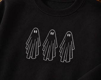 Embroidered Three Ghosts Sweatshirt, Minimal Halloween Crewneck, Cute Ghost Sweatshirt, Spooky Season Sweater, Fall Sweatshirt
