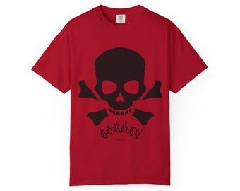 GOROLA Skull and Crossbones T-shirt | Gothic Script LOGO