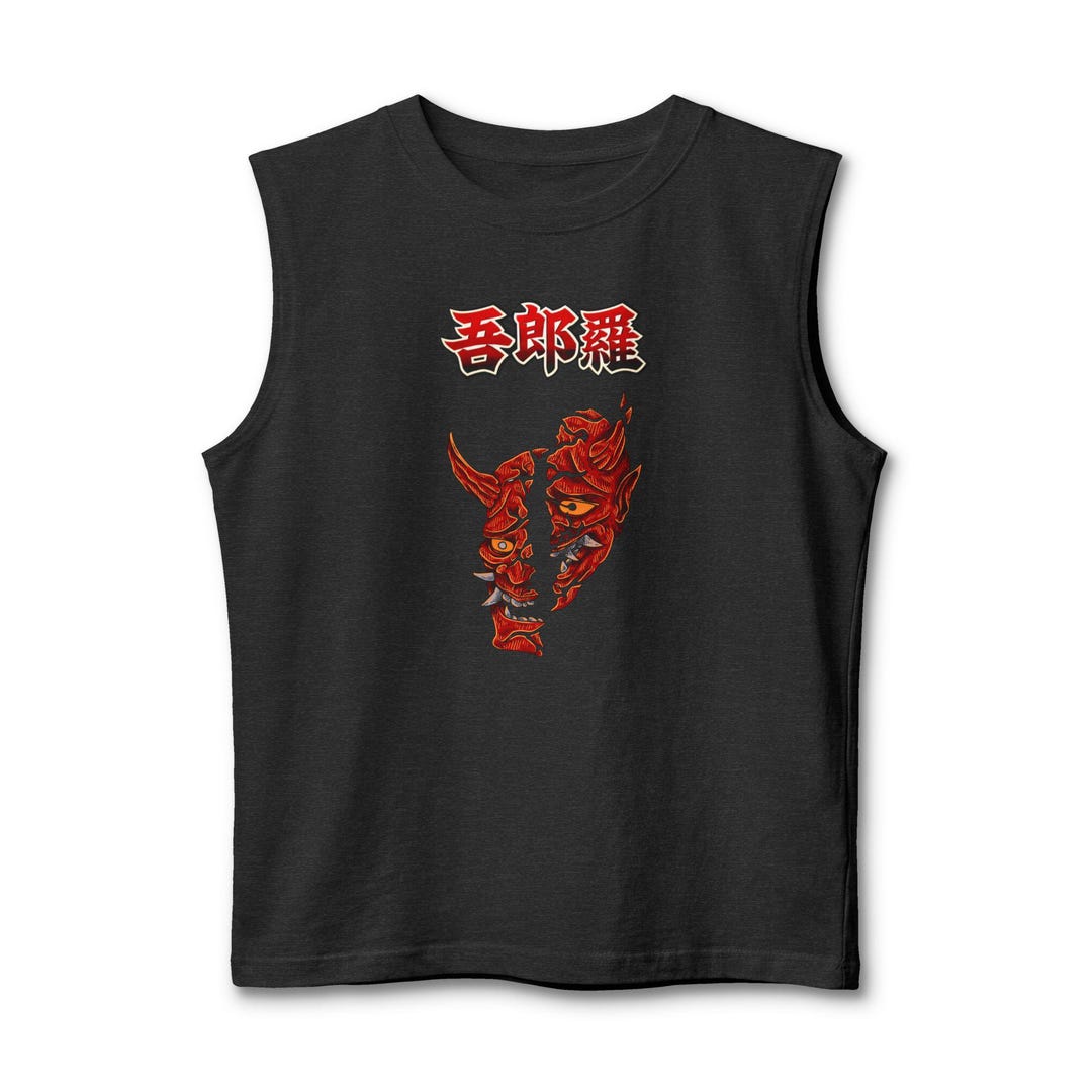 Splitoni Mask Demon Mask Split Face Tank | Oni Mask Muscle Tank - Etsy