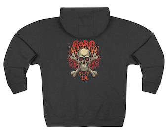 GOROLA Skull and flame graphic Unisex Zip Hoodie, Cozy Casual Wear, Perfect for Gifting, Everyday Essentials.