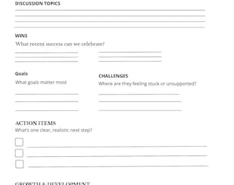 One on One Meeting notes | Printable Manager Template | Team Check-in form | PDF Download