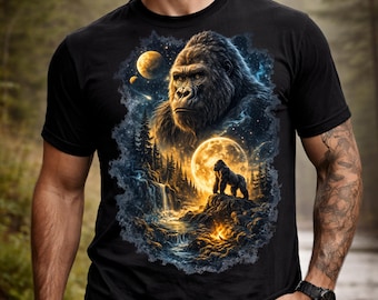 Gorilla Shirt Moon Gorilla TShirt Cosmic Ape Tee Gorilla Graphic Shirt Wildlife Shirt Dark Fantasy Gorilla Tee