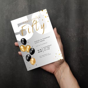 50th Birthday Invitation, Fabulous 50 Womens Party Invite, Fiftieth, Digital, Electronic, Printable & Editable.